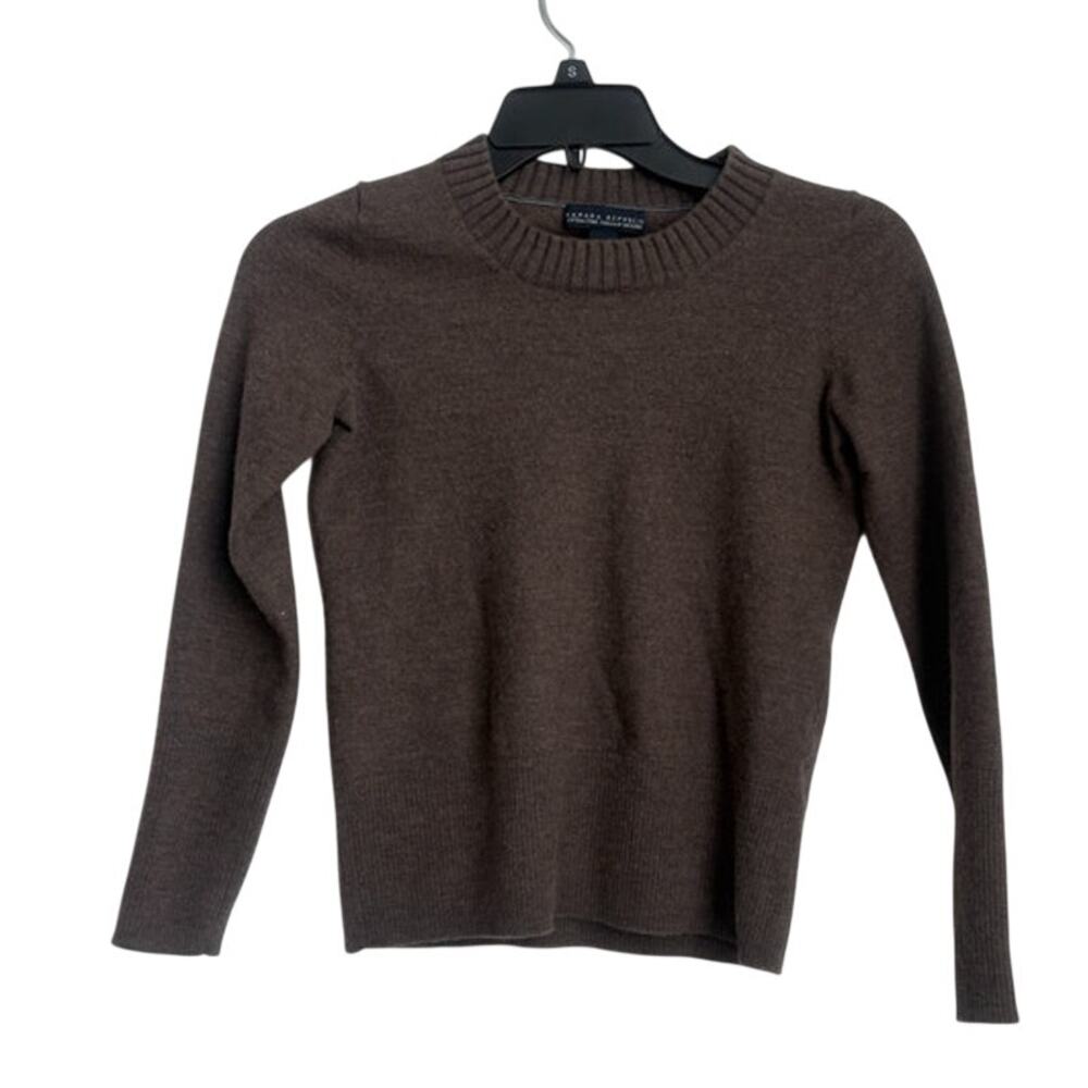 Banana Republic Womens Extra Fine Italian Merino Wool Brown Sweater Size XS